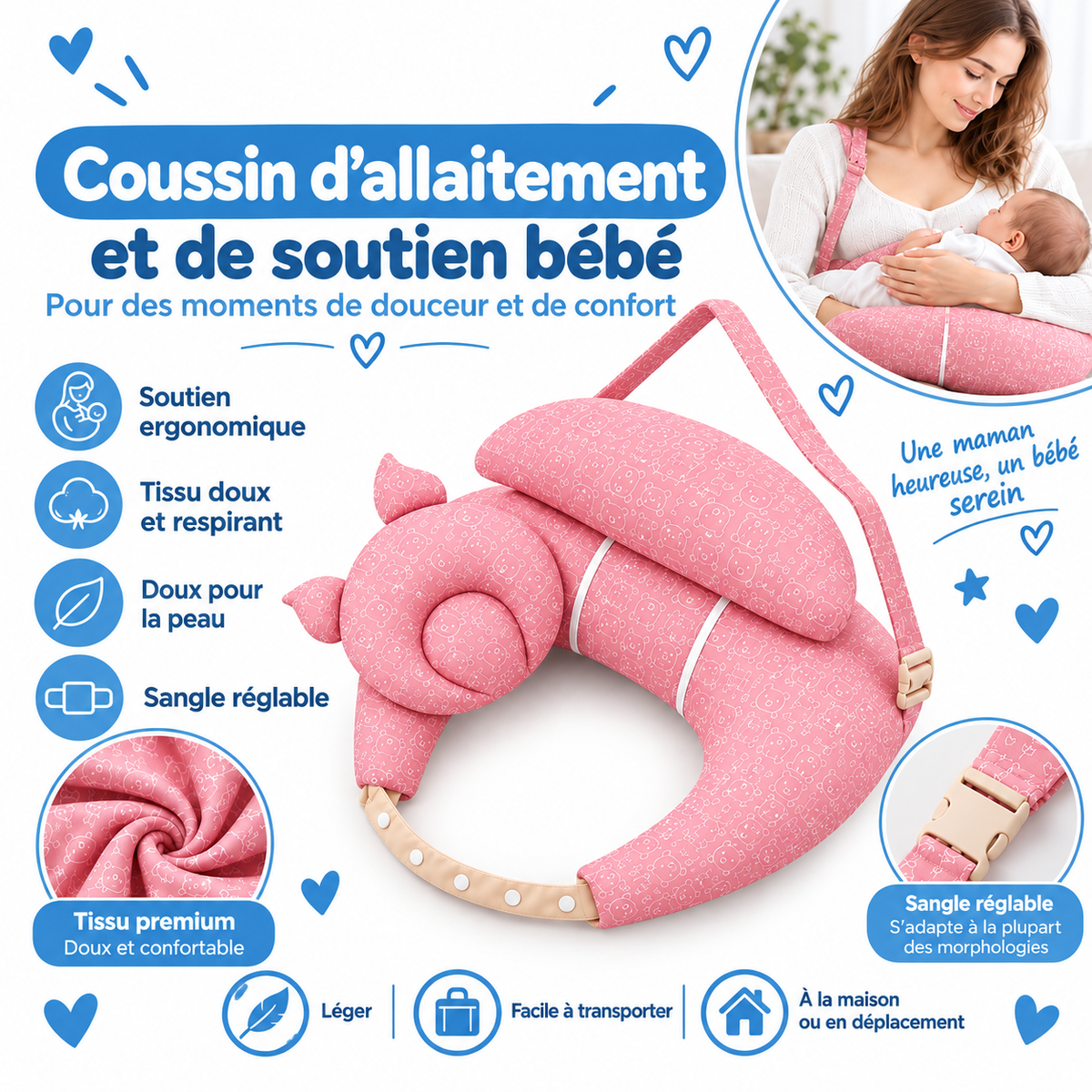 Mon Petit Nid™ – Coussin d’allaitement 3-en-1 avec ceinture réglable
