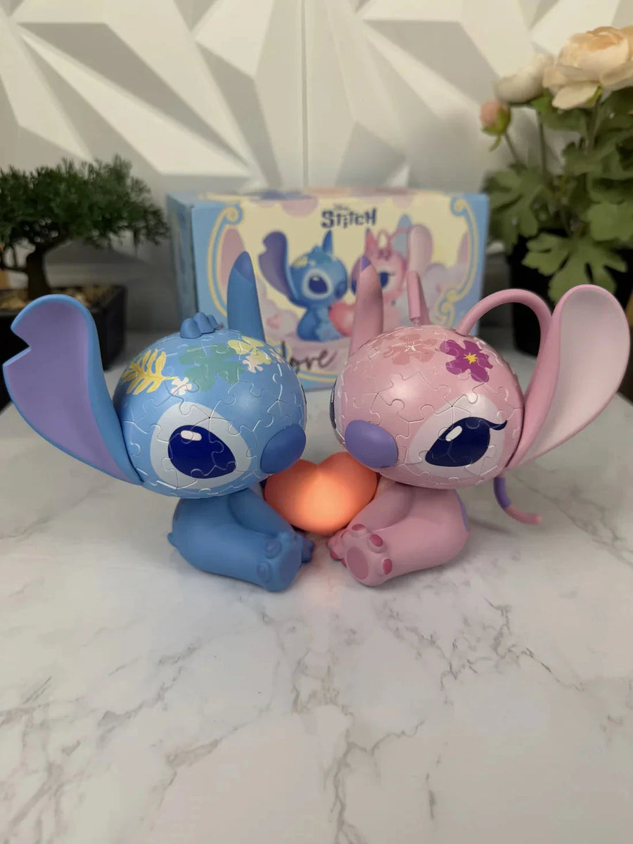 Stitch & Angel -  Lampe Puzzle 3D Unique 🧩🛋️